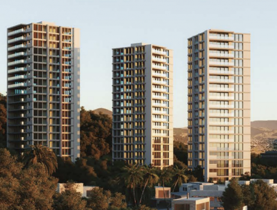 Admira la impresionante vista delantera del edificio Nativ, un icono de diseño en Bosque Real