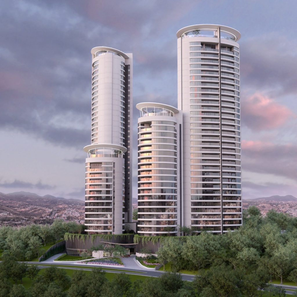 La Vista del edificio de Incanto, Bosque Real, revela la magnitud y el diseño de los departamentos en venta en Huixquilucan