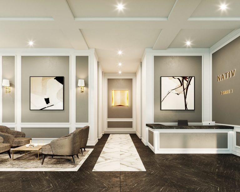 El lobby de Nativ en Bosque Real