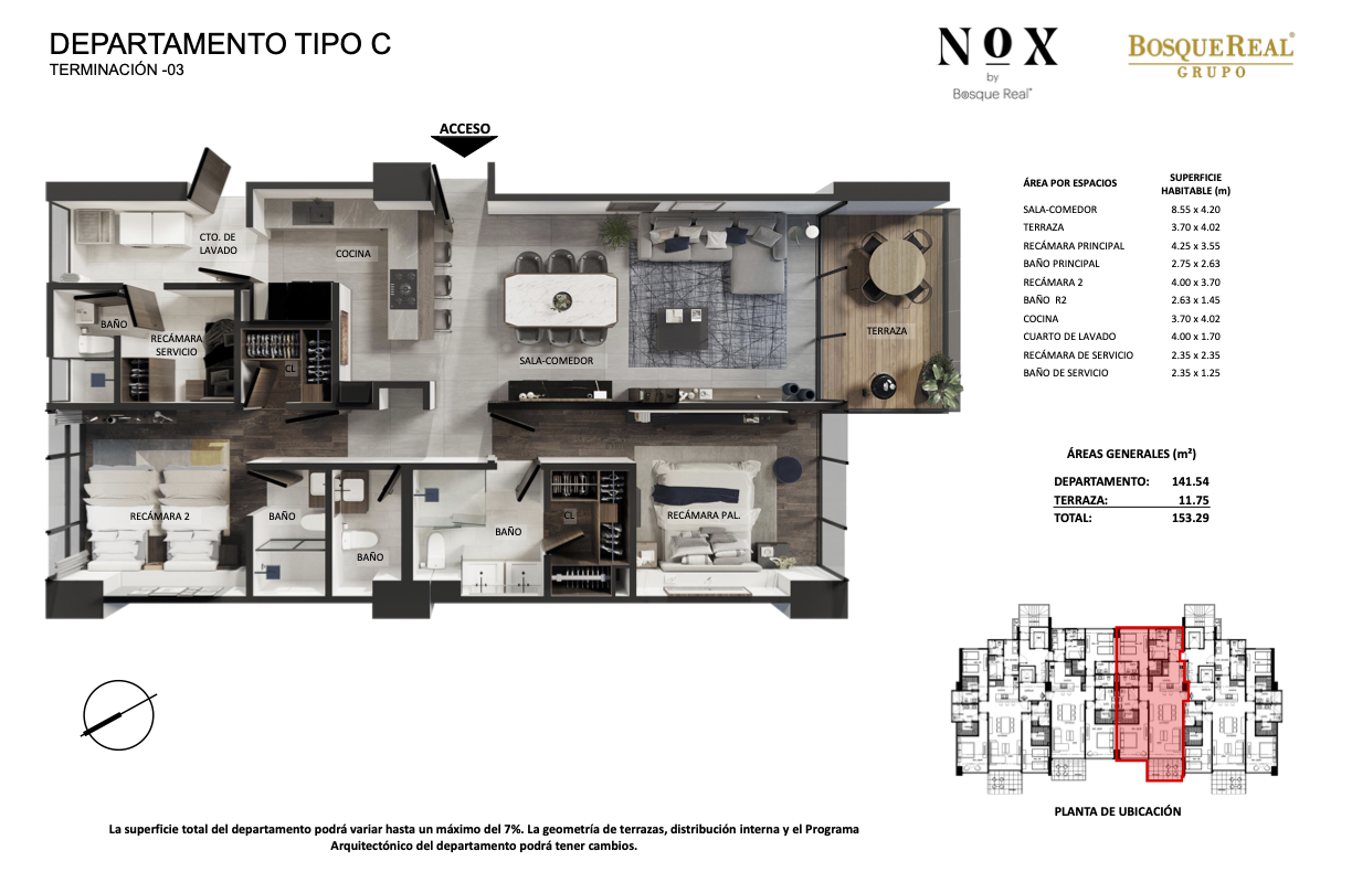 Nox en Bosque Real ofrece el departamento tipo C, un diseño perfecto para quienes buscan lujo y confort en la venta de departamentos
