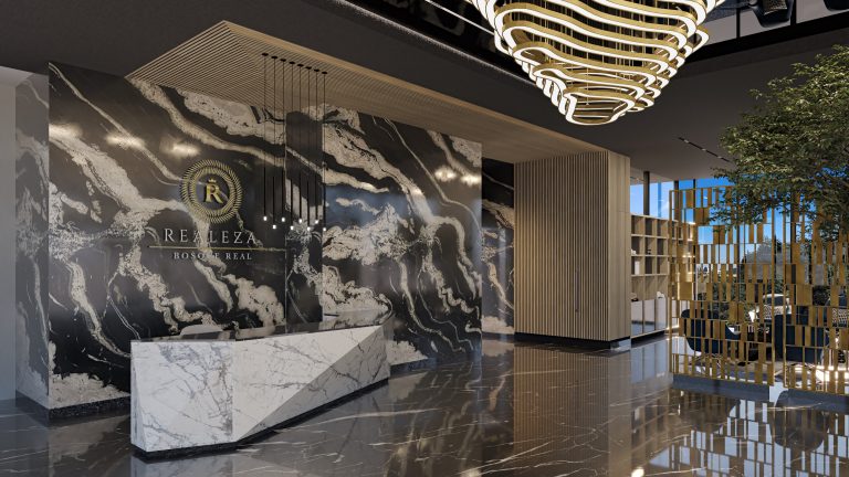 Disfruta del elegante Lobby en Realeza, tu entrada a la vida de lujo en Bosque Real