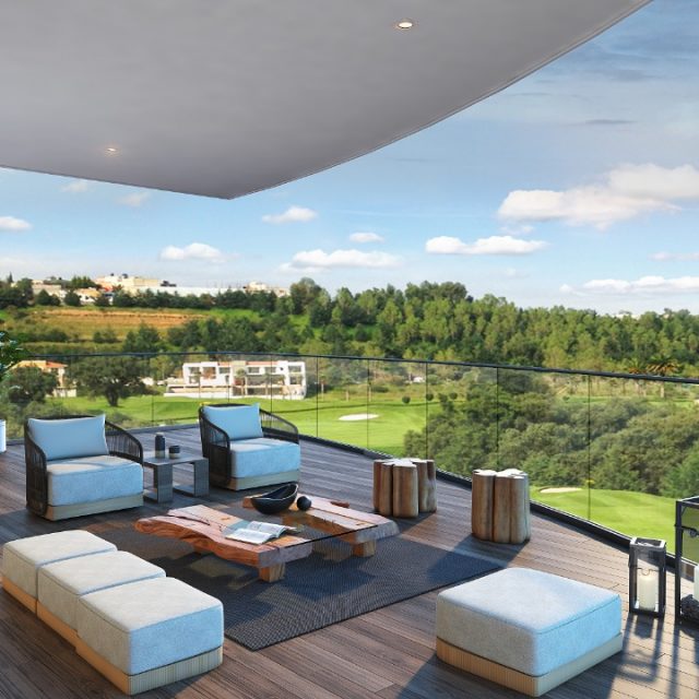 Disfruta del aire libre y de las hermosas vistas desde la terraza de Residence, en los departamentos en venta en Bosque Real