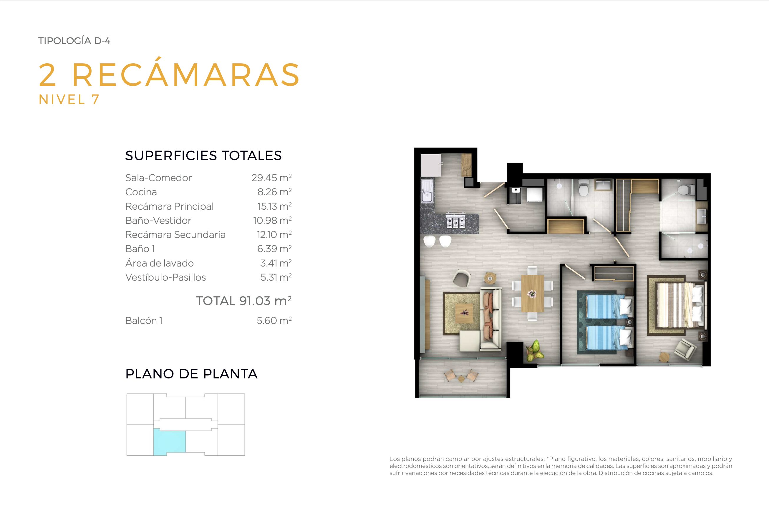 La Tipología de departamento D en Torre Morat